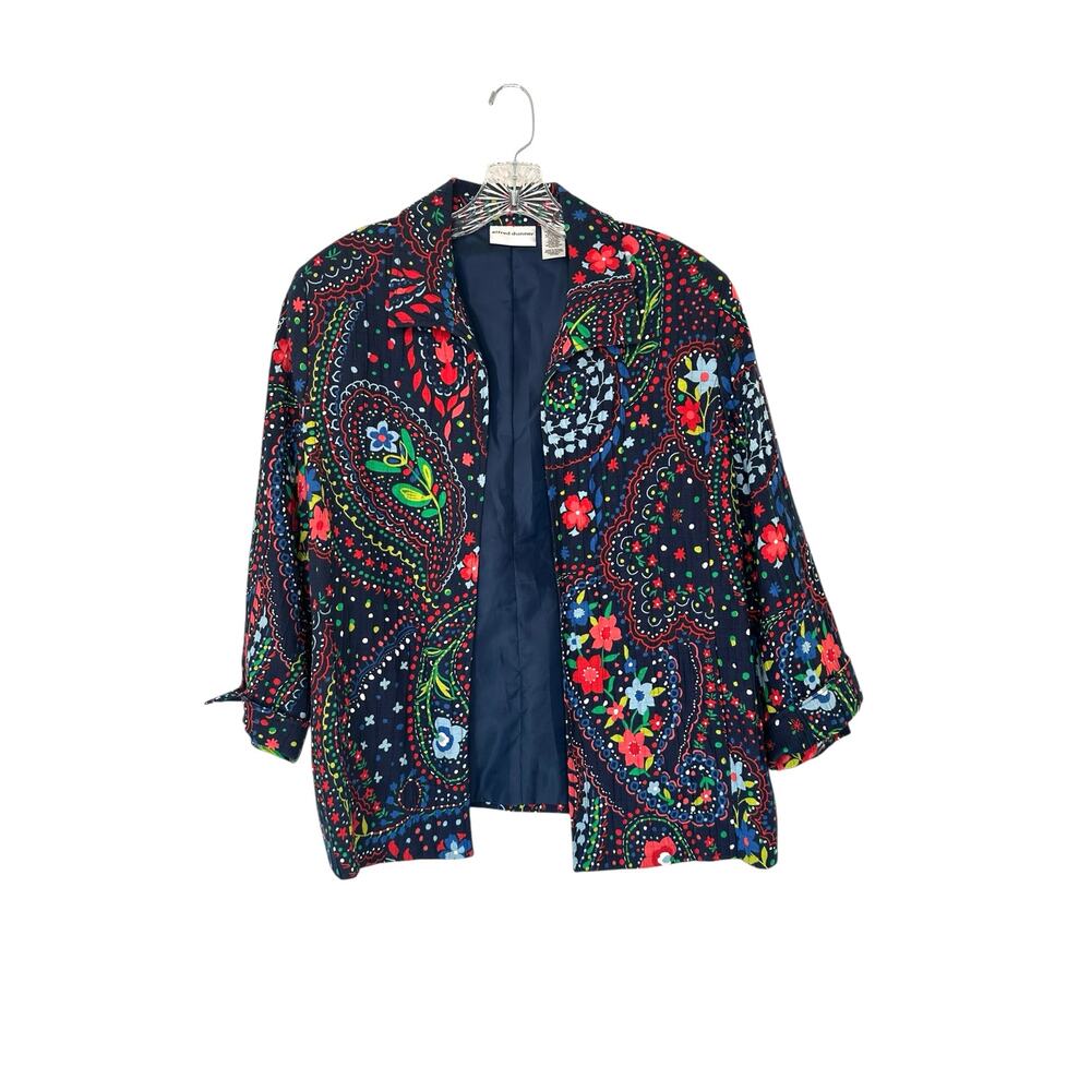 Alfred Dunner Plus Blue Red‎ Floral Colorful Fun Playful Open Front Blazer 14